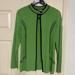 Misook Vibrant Green Button Down Shirt with Black Trim